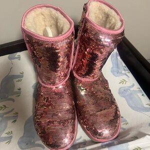 Girls' Pink Sequin Winter Boots